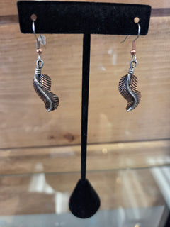 Silver and Copper Feather Earrings