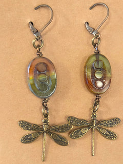 Czech Brass Dragonfly Earrings