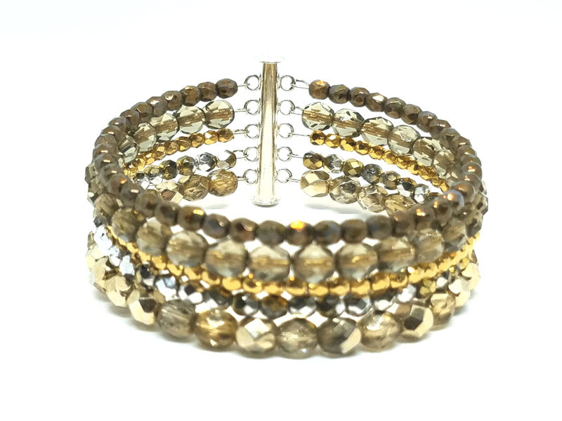 5 Layer, Beaded, Cuff Bracelet in Gold Shades - Color Options available